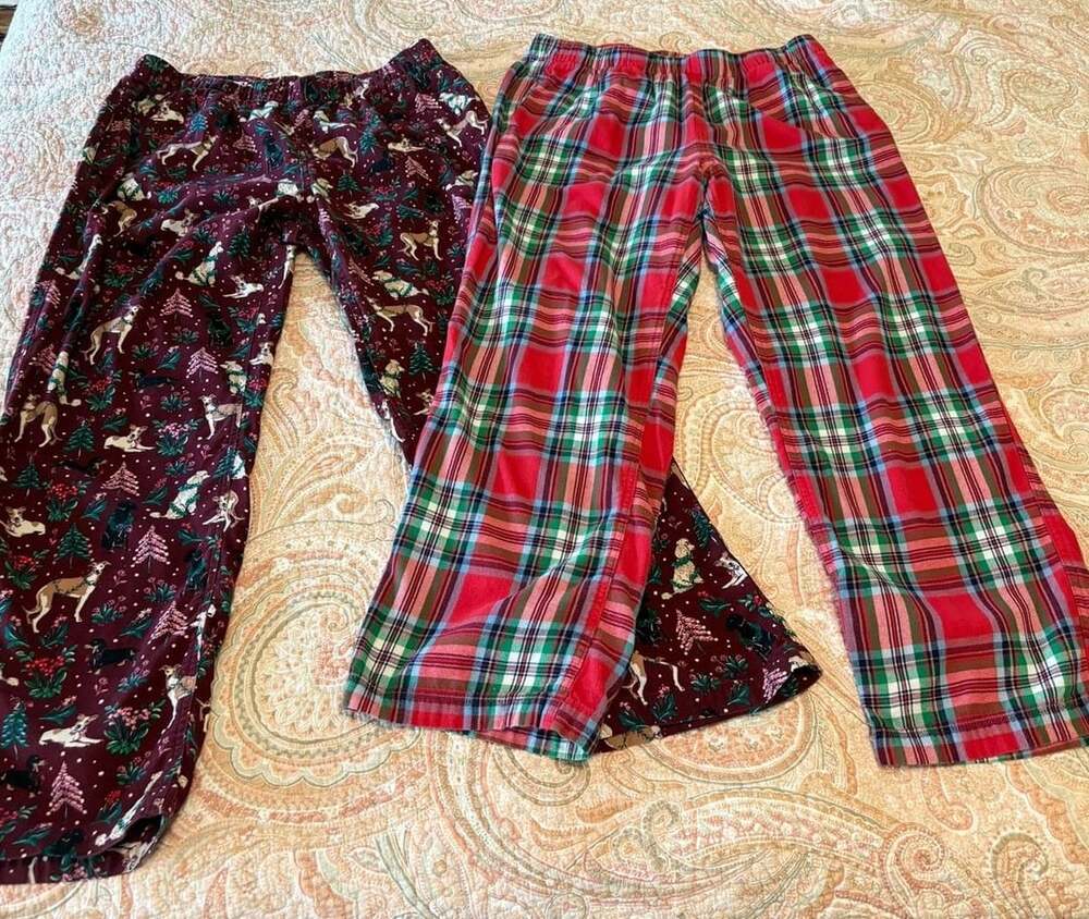 GUC 2 pairs Lands' End Cotton Flannel Pajama Pants Dog Print & plaid, Med petite